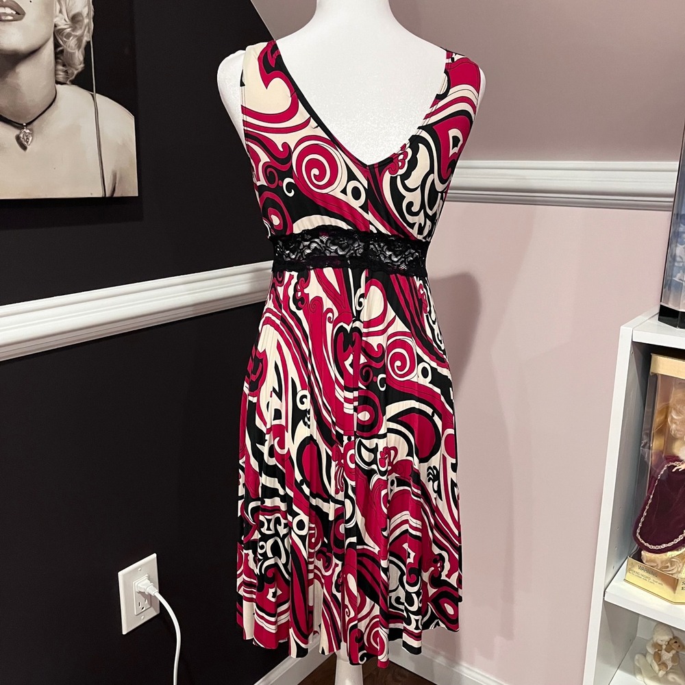 y2k black & red lace swirl print baby doll dress large